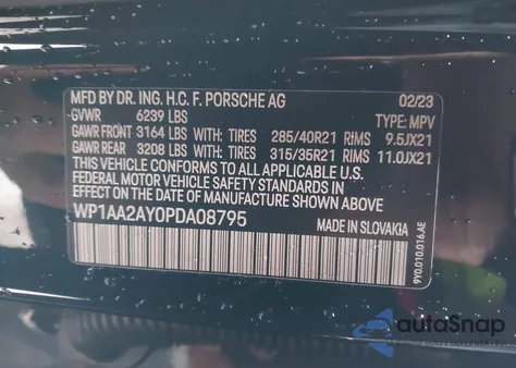 2023 Porsche Cayenne Platinum Edition z USA, uszkodzony, nr VIN WP1AA2AY0PDA08795